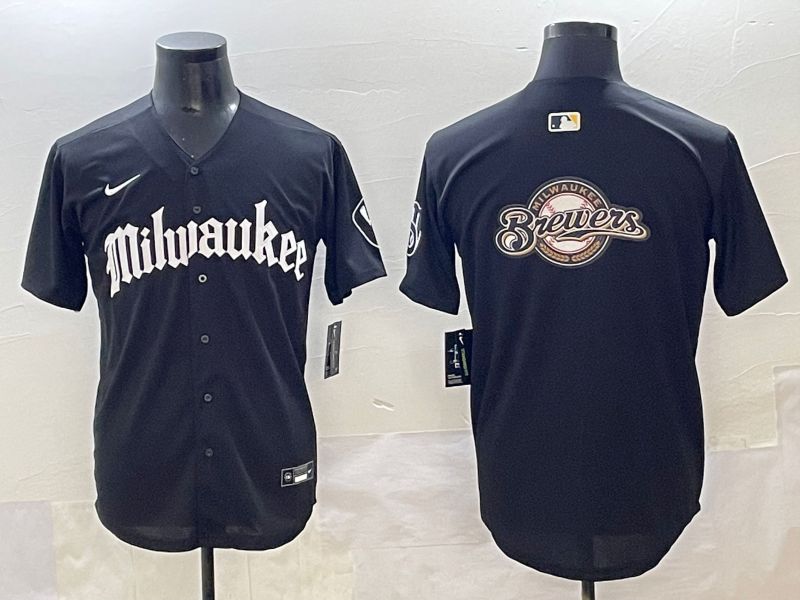 Men 2025 Milwaukee Brewers Blank Black Five generations Joint Name Nike MLB Jersey style 4->milwaukee brewers->MLB Jersey